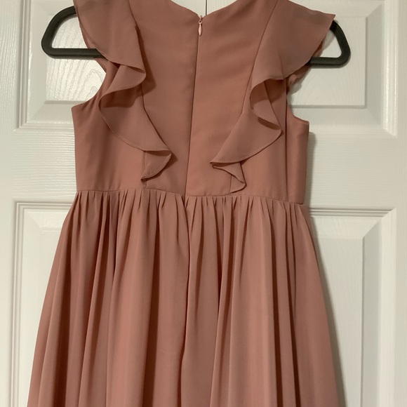 Junior Dress, A line floor length chiffon with bow cascading ruffles. - Picture 7 of 9